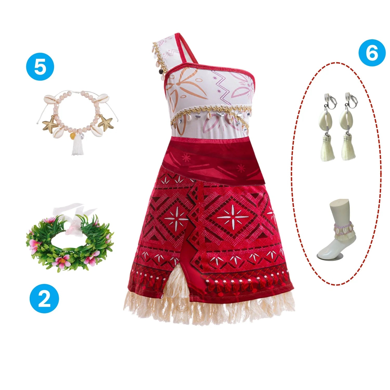 Girls Outfit Moana Cosplay Children's Costume Party Princess Dress Summer Casual Beach Dress Necklace Wig Set Party Dresses
