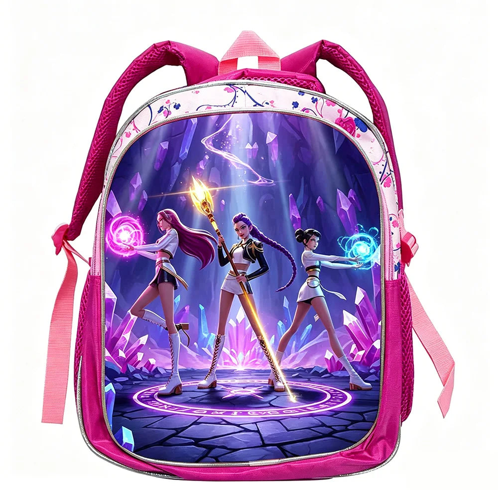KPop Demon Hunters School Bags Rumi Mira Zoey HUNTR/X Saja Backpacks Lightweight 12inch Pink Mochilas