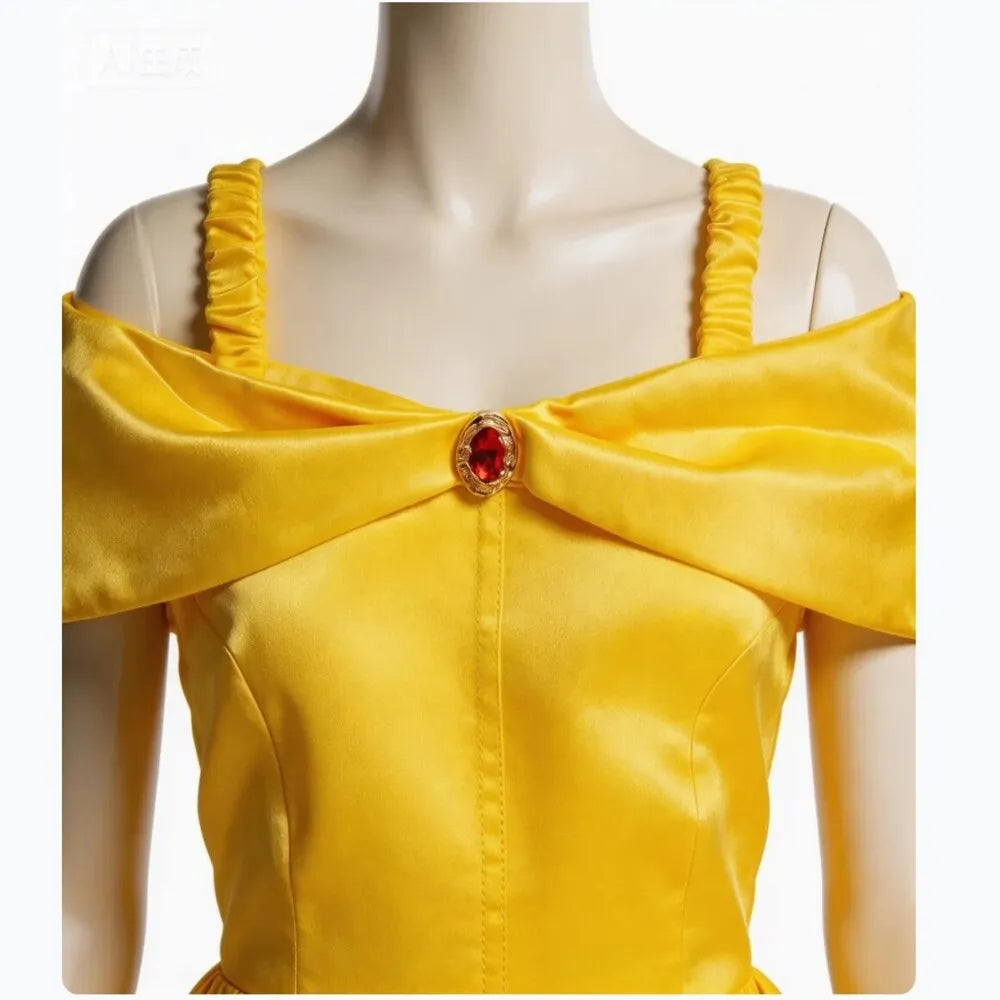 Belle Costume for Girls Cosplay Yellow Princess Dress Beauty and The Beast Costumes Girls Birthday Party Children Clothes Gown