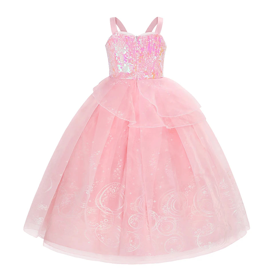 Girls Princess Dress Kids Elsa Anna Snow White Aurora Belle Rapunzel Peach Halloween Costume Children Birthday Party Clothes