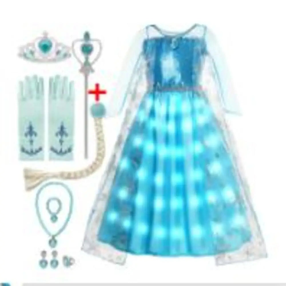 2025 LED Light Dresses Elsa for Girls Kids Cosplay Costumes Christmas Party Prom Gown Robe Play Clothes Princess Dress Up