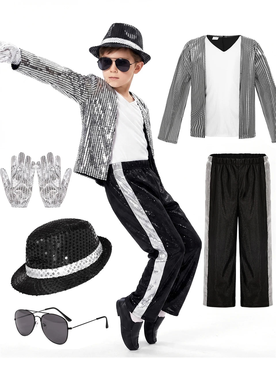 Pop Music Star Jackson Boys Clothes Halloween Cosplay Stage Performance Children's Costume Carnival Kids Retro 80s Stripe Suit