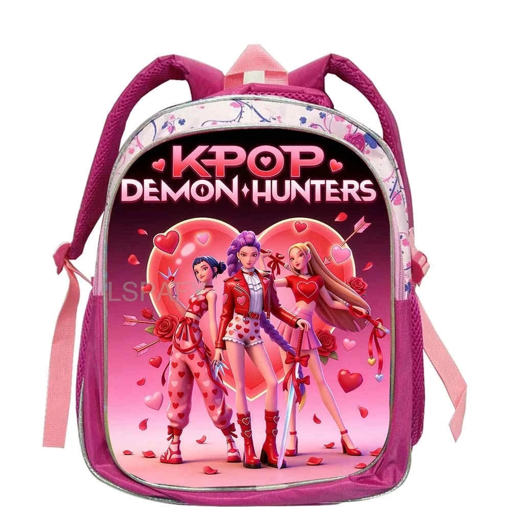 KPop Demon Hunters School Bags Rumi Mira Zoey 12inch Boys Girls Backpack Soft Pink Mochilas Cartoon School Bags