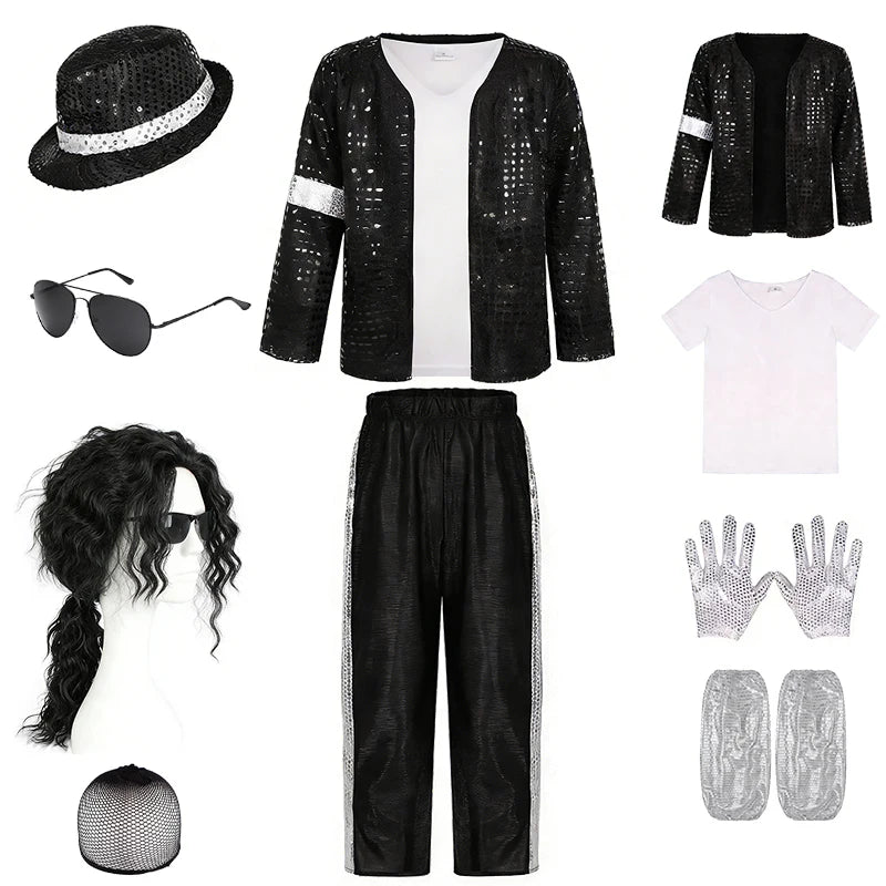 Pop Music Star Jackson Boys Clothes Halloween Cosplay Stage Performance Children's Costume Carnival Kids Retro 80s Stripe Suit