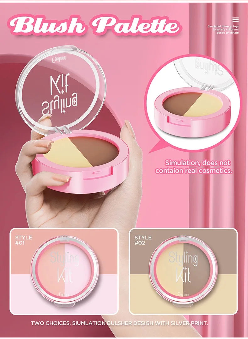 Girl’s pretend home make-up set: faux manicure, lip color, eye shadow, non-washable princess-themed cosmetics and toys.