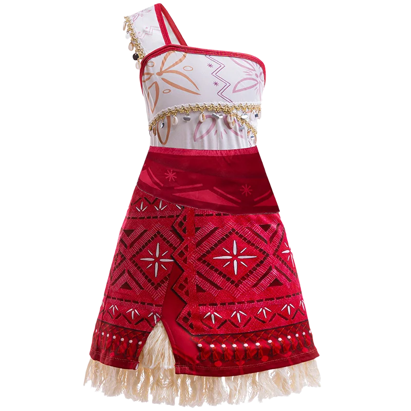 Girls Outfit Moana Cosplay Children's Costume Party Princess Dress Summer Casual Beach Dress Necklace Wig Set Party Dresses