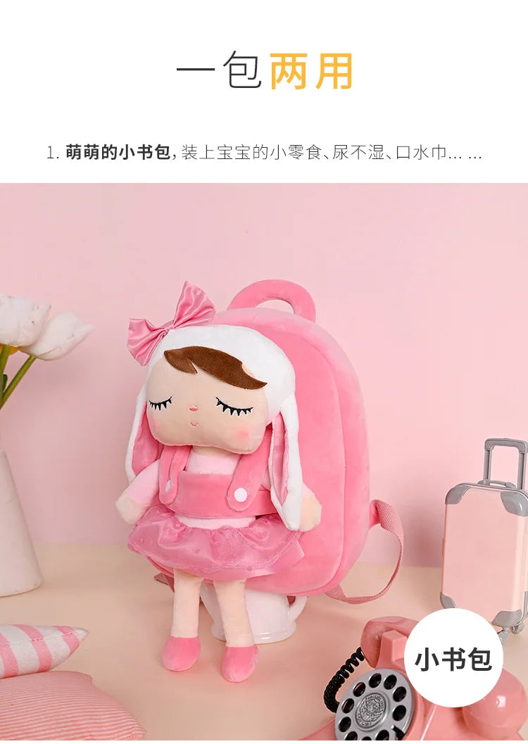 Plush Backpack Little Kid Preschool Ages 1-5 Backpack with Detachable Doll Boys Girls Toddler Backpack Metoo Rabbit Doll