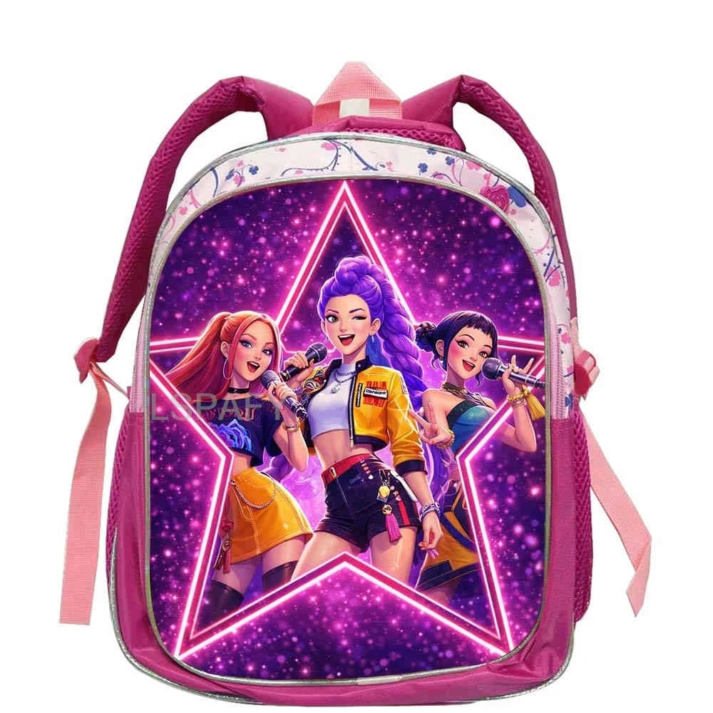 KPop Demon Hunters School Bags Rumi Mira Zoey 12inch Boys Girls Backpack Soft Pink Mochilas Cartoon School Bags