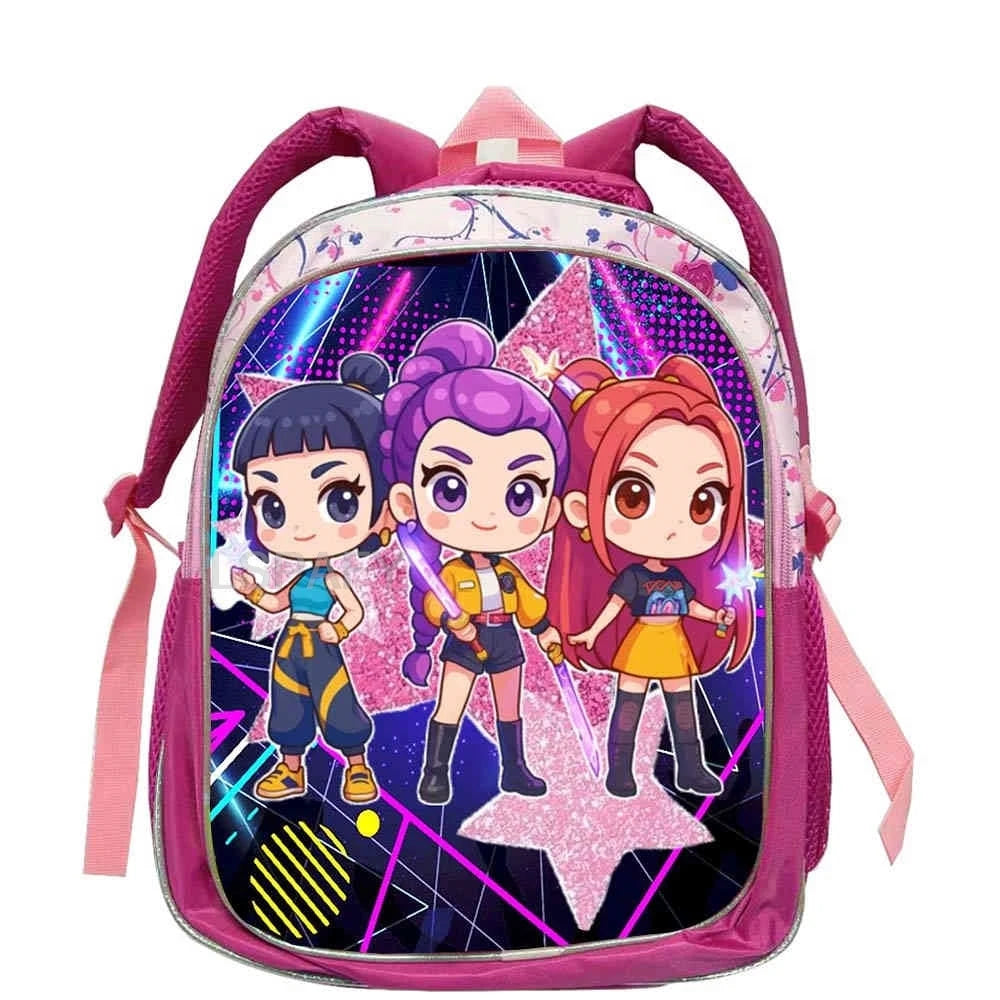 KPop Demon Hunters School Bags Rumi Mira Zoey 12inch Boys Girls Backpack Soft Pink Mochilas Cartoon School Bags
