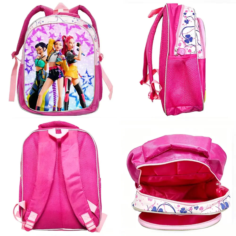 KPop Demon Hunters School Bags Rumi Mira Zoey HUNTR/X Saja Backpacks Lightweight 12inch Pink Mochilas