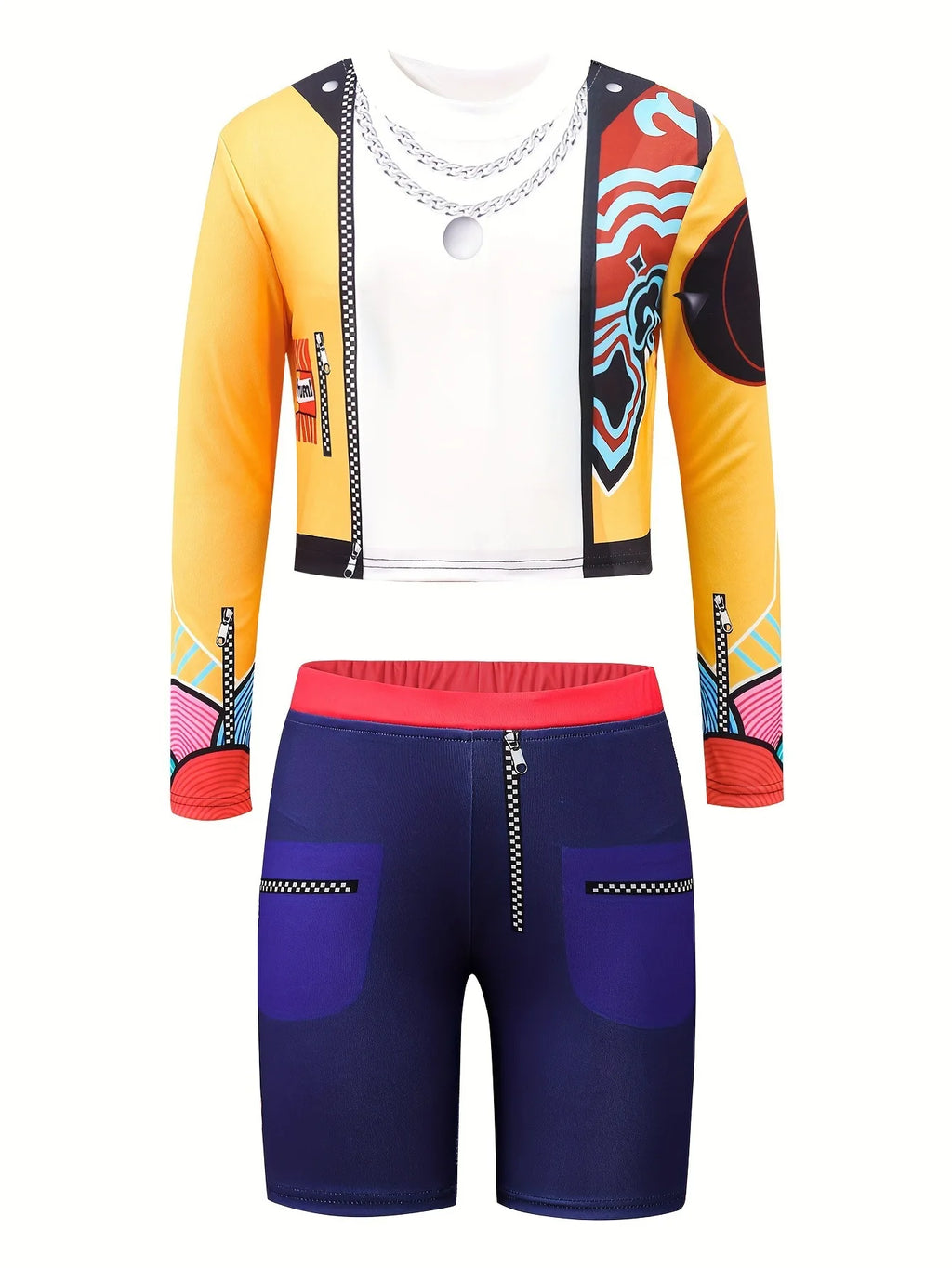 2026 Kids Girl Kpop Stage Performance Costume Hip Hop Outfit Cropped Jacket+Shorts 2PCS/Sets Streetwear Idol Concert Dance Party
