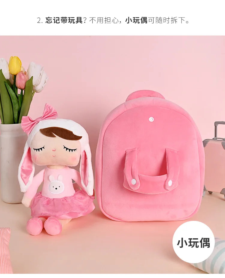 Plush Backpack Little Kid Preschool Ages 1-5 Backpack with Detachable Doll Boys Girls Toddler Backpack Metoo Rabbit Doll