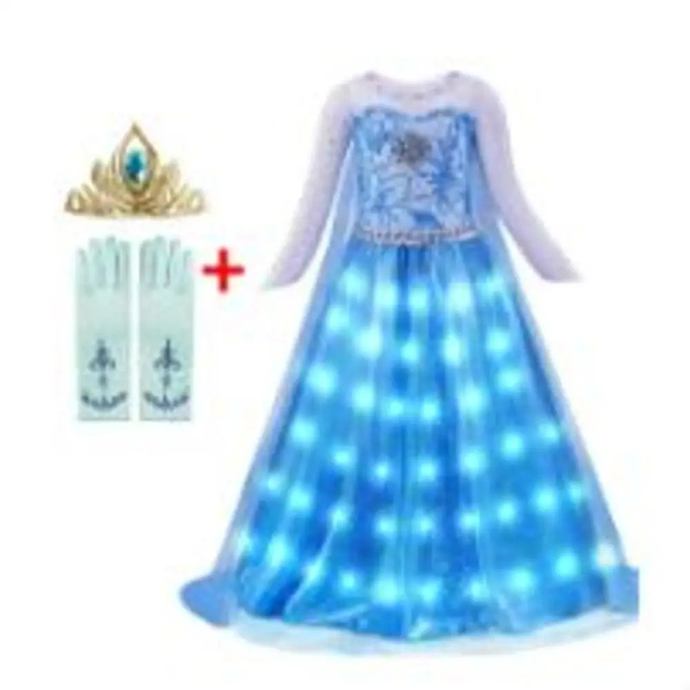 2025 LED Light Dresses Elsa for Girls Kids Cosplay Costumes Christmas Party Prom Gown Robe Play Clothes Princess Dress Up