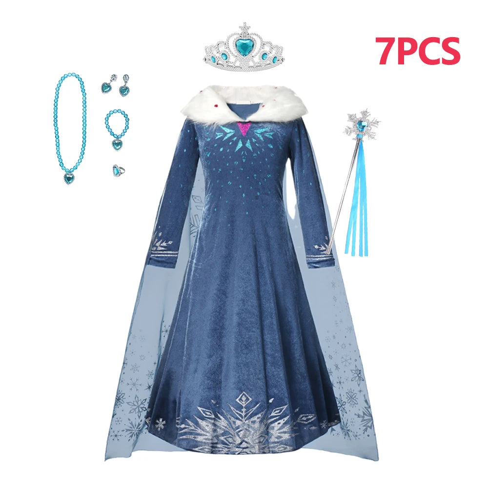 Girl Cosplay Snow Queen Dress Autumn Winter Children Elsa Carnival Party Princess Costume Kids Birthday Prom Gown Clothing 2-10T