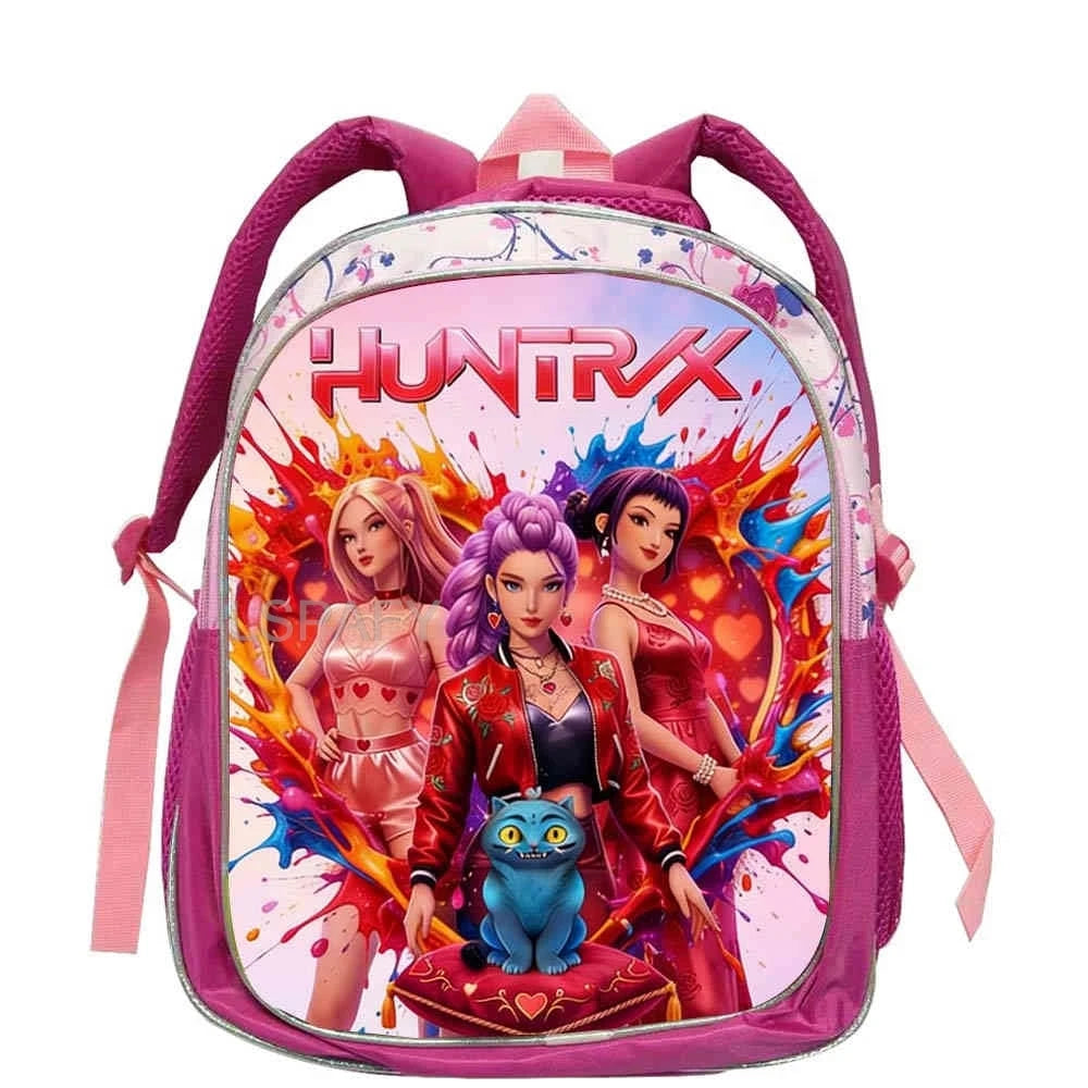 KPop Demon Hunters School Bags Rumi Mira Zoey 12inch Boys Girls Backpack Soft Pink Mochilas Cartoon School Bags