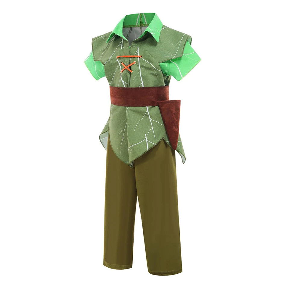 Peter Pan Prince Green Forest Elf Boys Outfit Halloween Cosplay Party Adventure Children Costume Fairy Tale Themed Kids Clothes