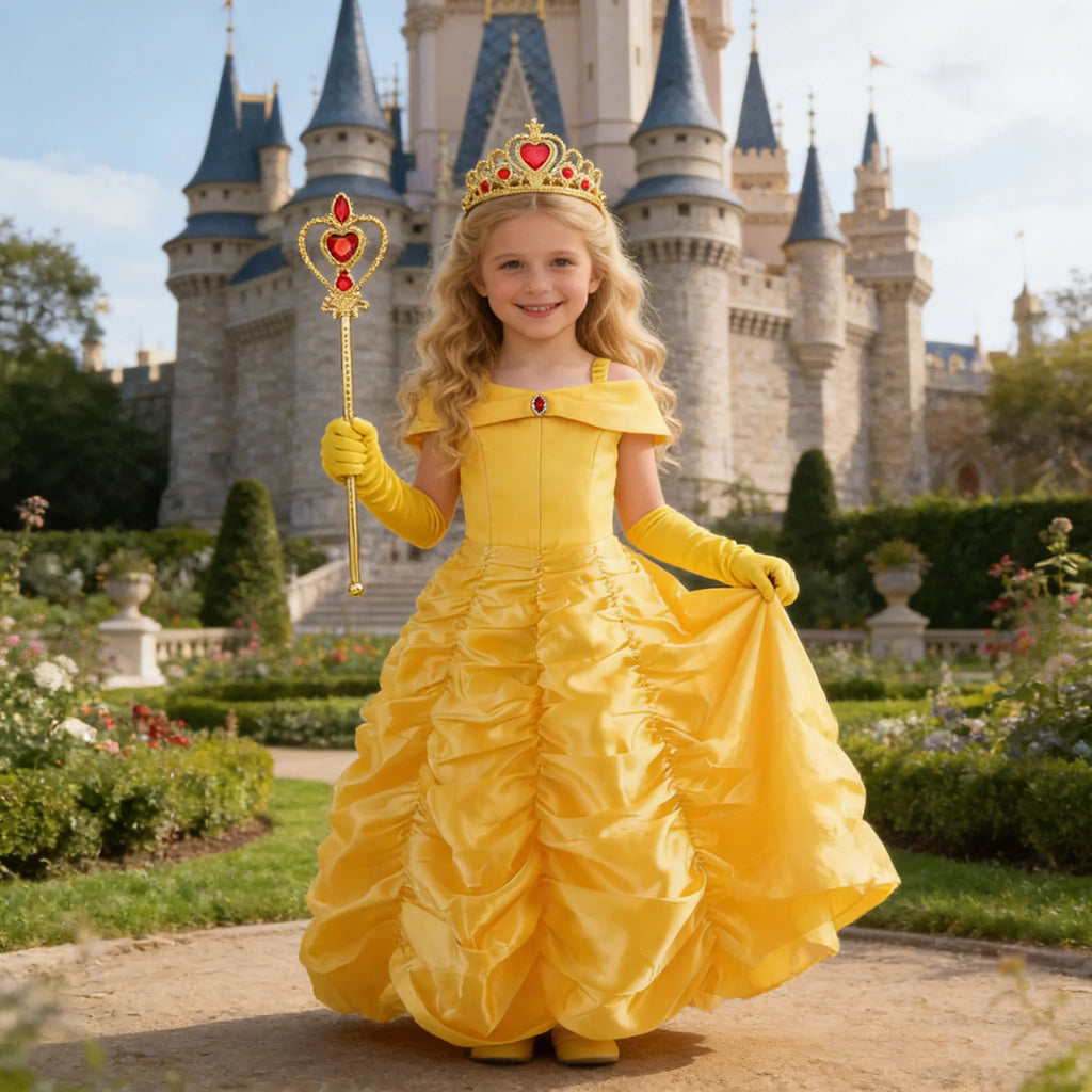 Belle Costume for Girls Cosplay Yellow Princess Dress Beauty and The Beast Costumes Girls Birthday Party Children Clothes Gown