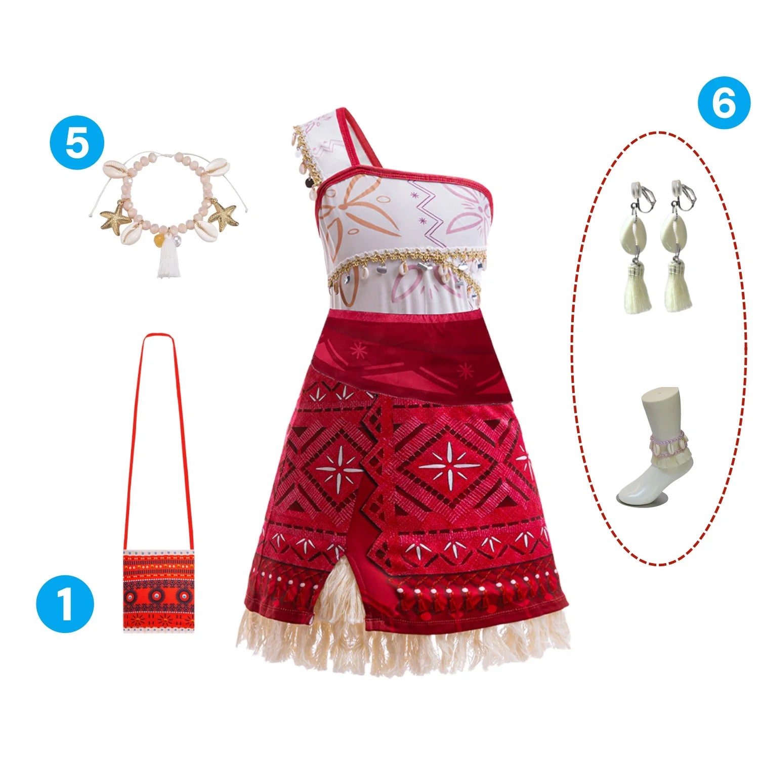 Girls Outfit Moana Cosplay Children's Costume Party Princess Dress Summer Casual Beach Dress Necklace Wig Set Party Dresses