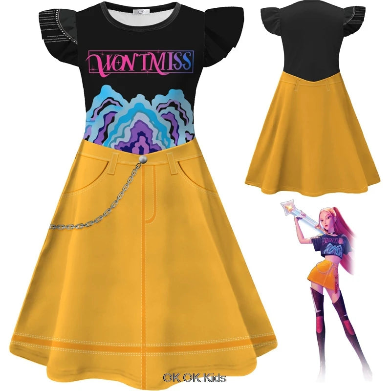 Cosplay Costume KPop Demon Hunters Kids Clothes Baby Girl's Cartoon Dresses Children's Casual Girl Dress And Bag Holiday Gifts