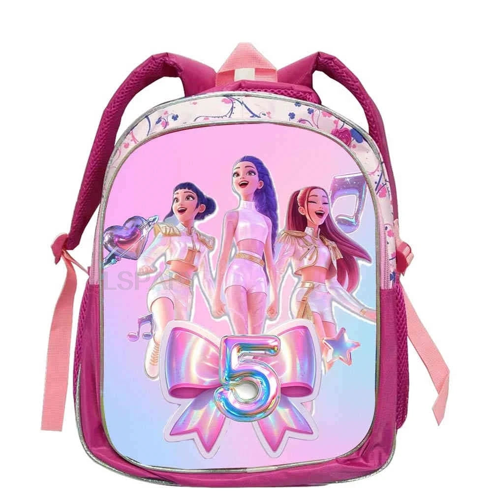 KPop Demon Hunters School Bags Rumi Mira Zoey 12inch Boys Girls Backpack Soft Pink Mochilas Cartoon School Bags