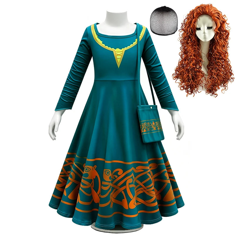 Brave Princess Merida Girls Outfit Halloween Cosplay Performance Themed Event Children Costume Carnival Party Fairy Kids Clothes