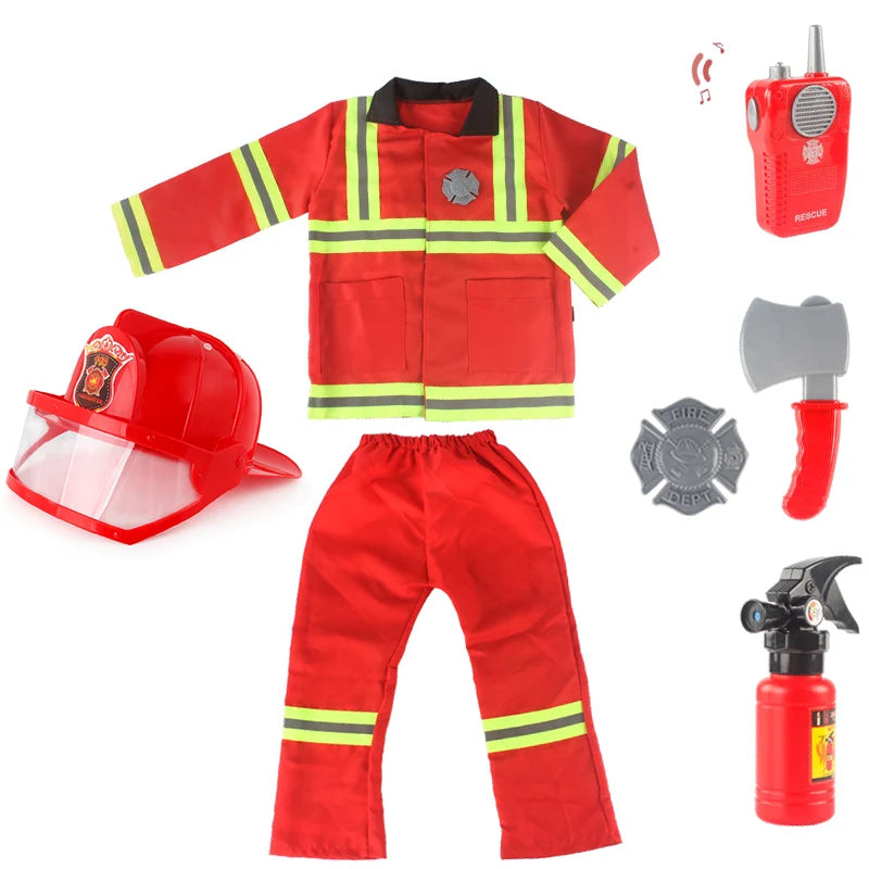 Firefighter Costume Fireman Boys Girls Outfits Halloween Cosplay Children's School Event Carnival Birthday Party Kids Clothes