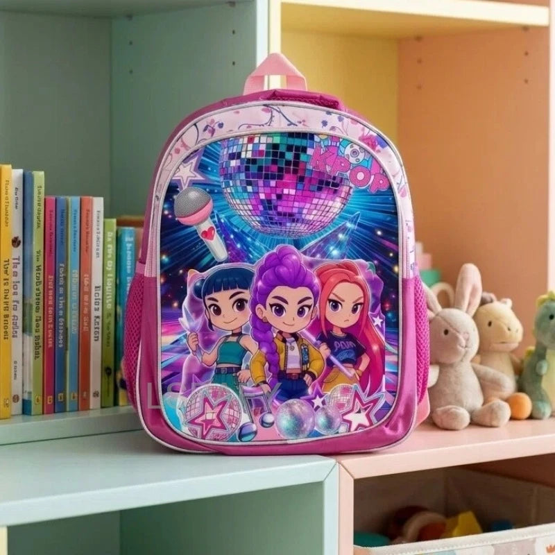 KPop Demon Hunters School Bags Rumi Mira Zoey 12inch Boys Girls Backpack Soft Pink Mochilas Cartoon School Bags