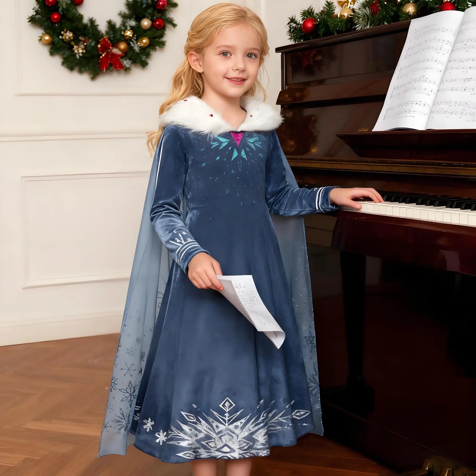 Girl Cosplay Snow Queen Dress Autumn Winter Children Elsa Carnival Party Princess Costume Kids Birthday Prom Gown Clothing 2-10T
