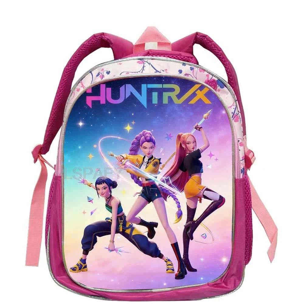 KPop Demon Hunters School Bags Rumi Mira Zoey 12inch Boys Girls Backpack Soft Pink Mochilas Cartoon School Bags