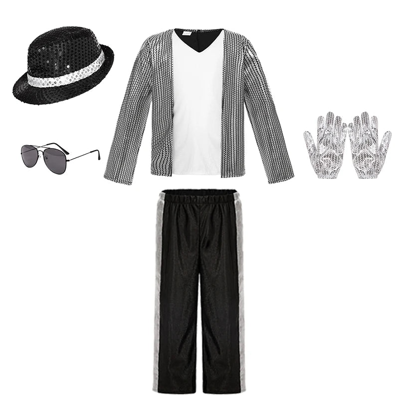 Pop Music Star Jackson Boys Clothes Halloween Cosplay Stage Performance Children's Costume Carnival Kids Retro 80s Stripe Suit