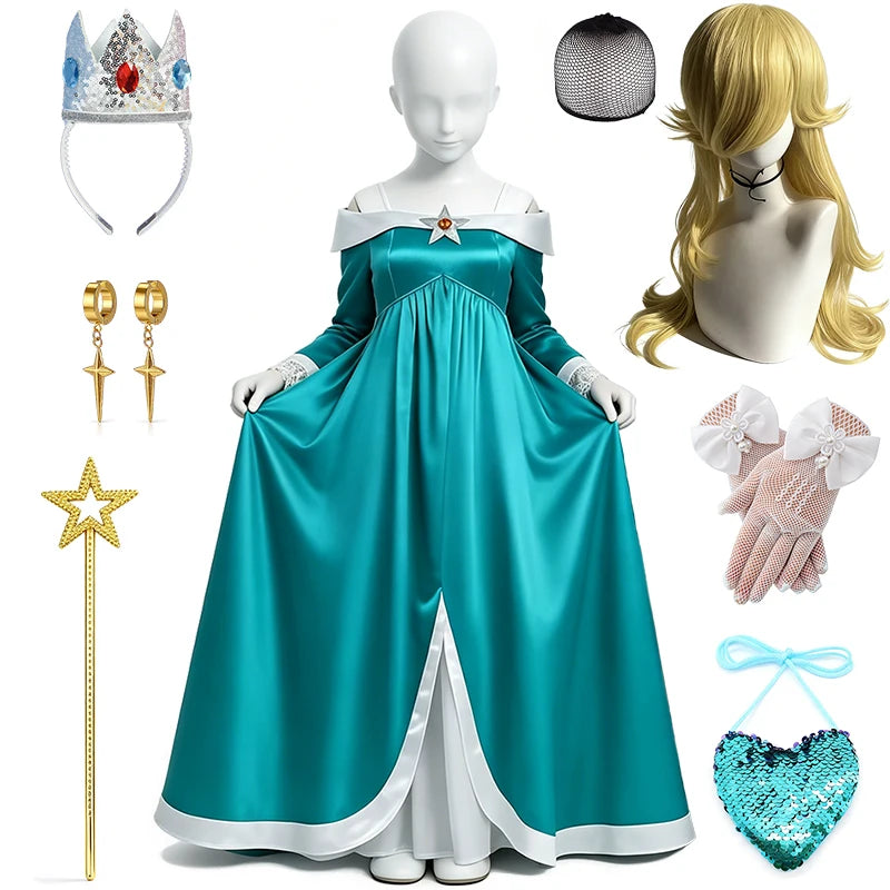 Kids Princess Rosalina Dress for Girls Halloween Cosplay Masquerade Ball Children's Costume Comic Con Elegant Party Kids Clothes