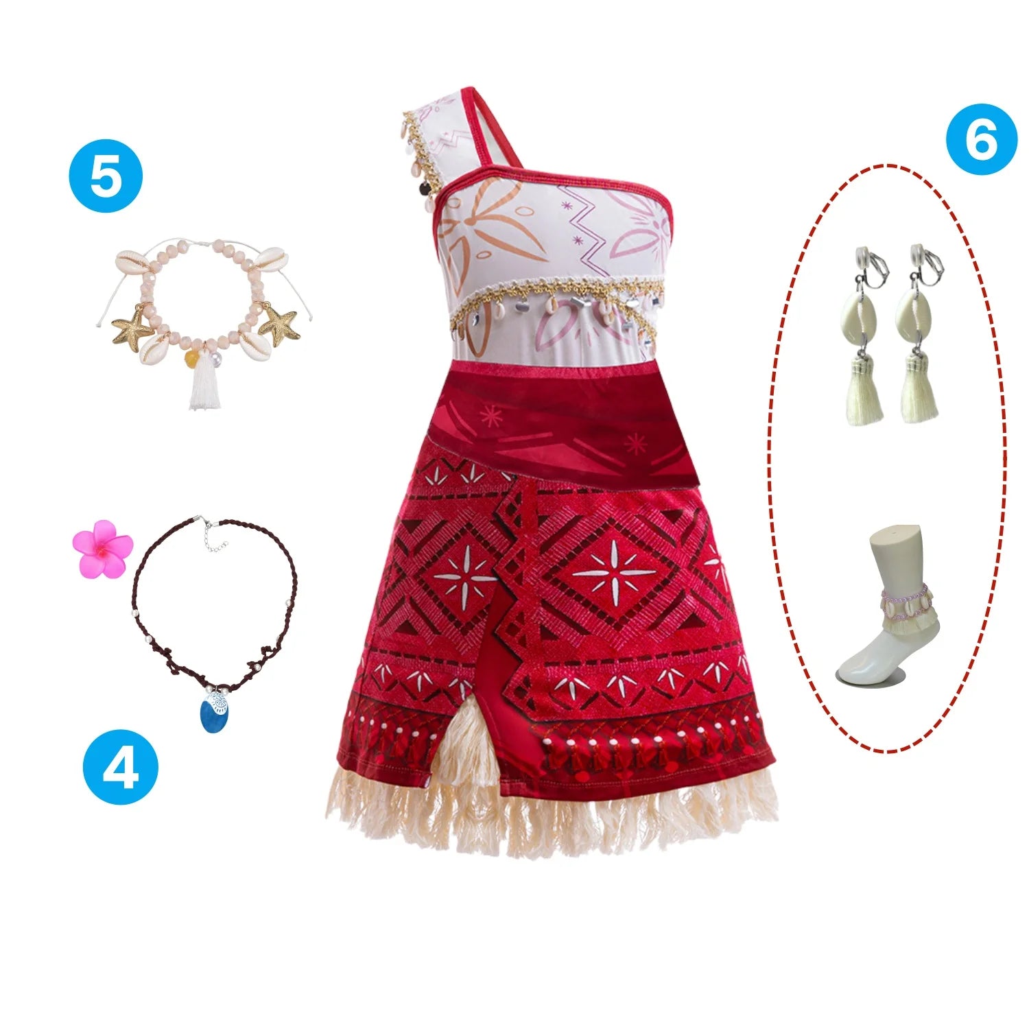 Girls Outfit Moana Cosplay Children's Costume Party Princess Dress Summer Casual Beach Dress Necklace Wig Set Party Dresses