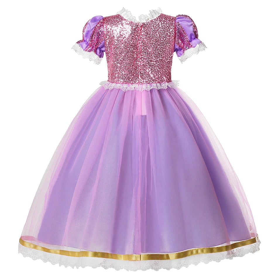 Girl Princess Purple Sequined Lace Skirt Kids Halloween Cosplay Tangled Costume Birthday Party Costume Mesh Bow Clothing 2025