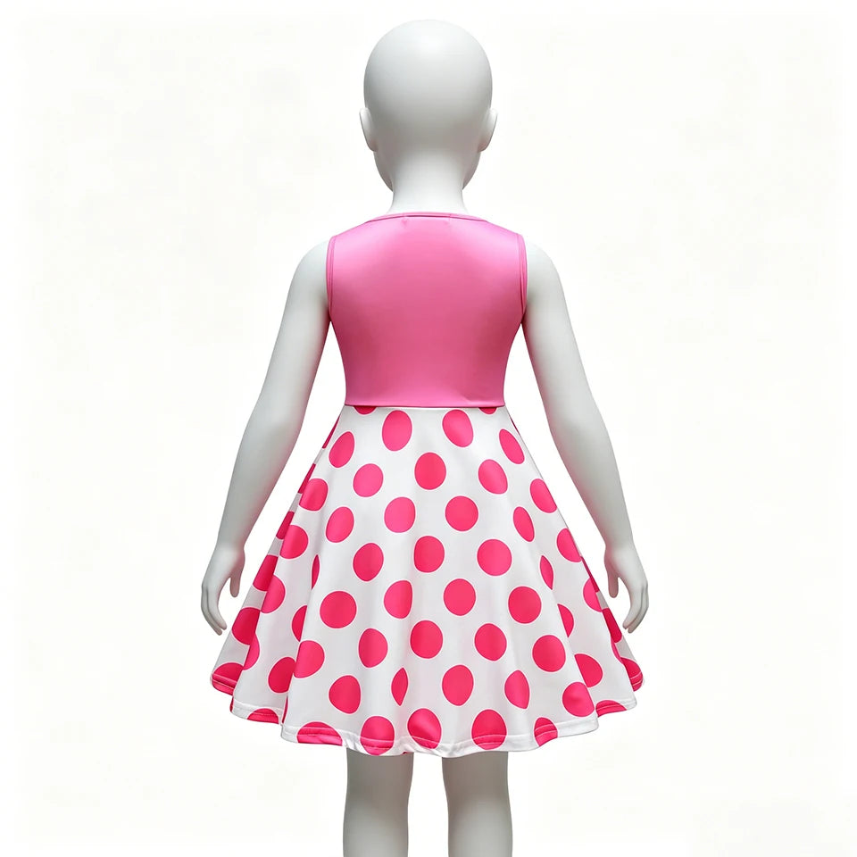 Hot Little Girls Polka Dot Sleeveless Princess Bo Peep Dress Halloween Cosplay Toy Movie Performance Carnival Party Kids Clothes