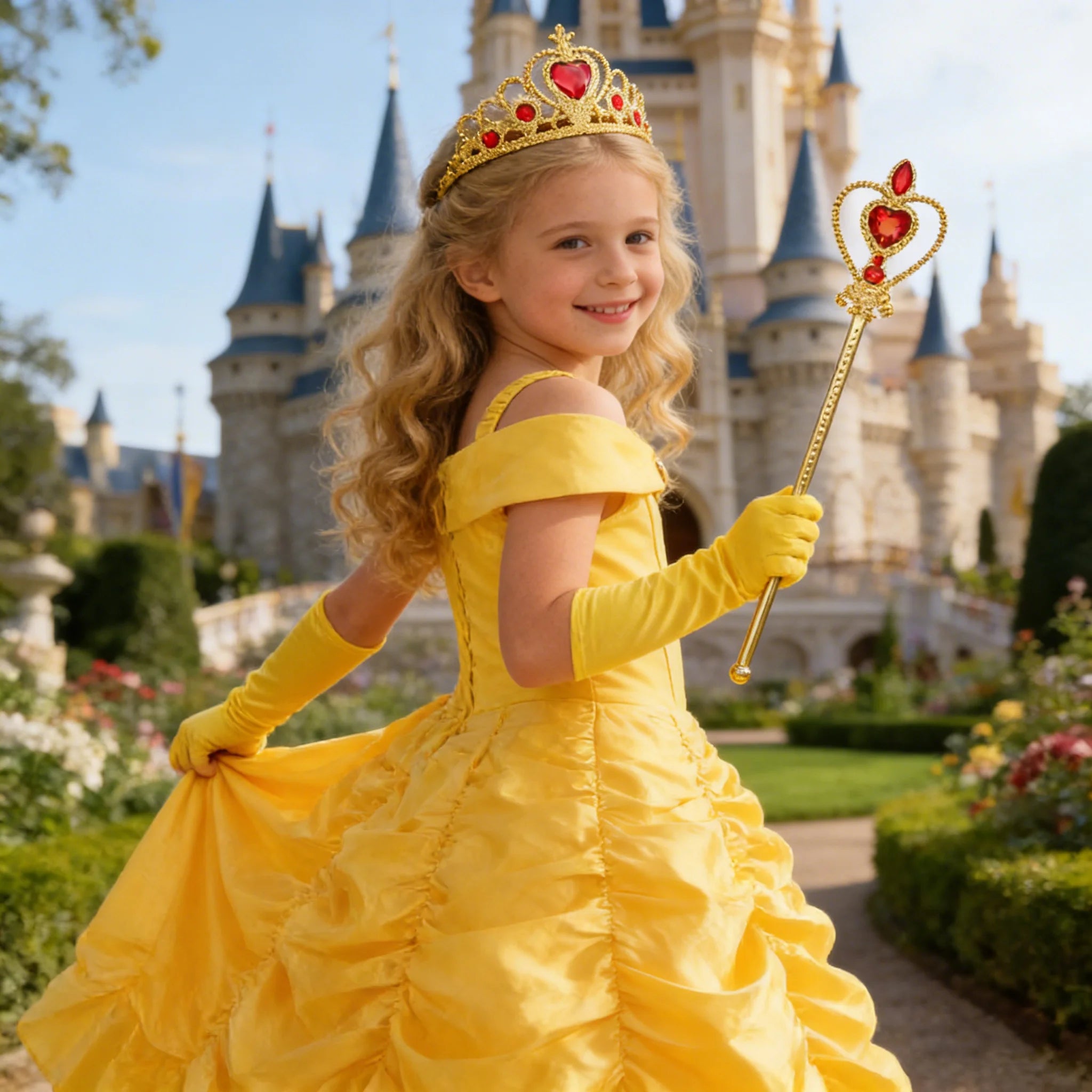 Belle Costume for Girls Cosplay Yellow Princess Dress Beauty and The Beast Costumes Girls Birthday Party Children Clothes Gown