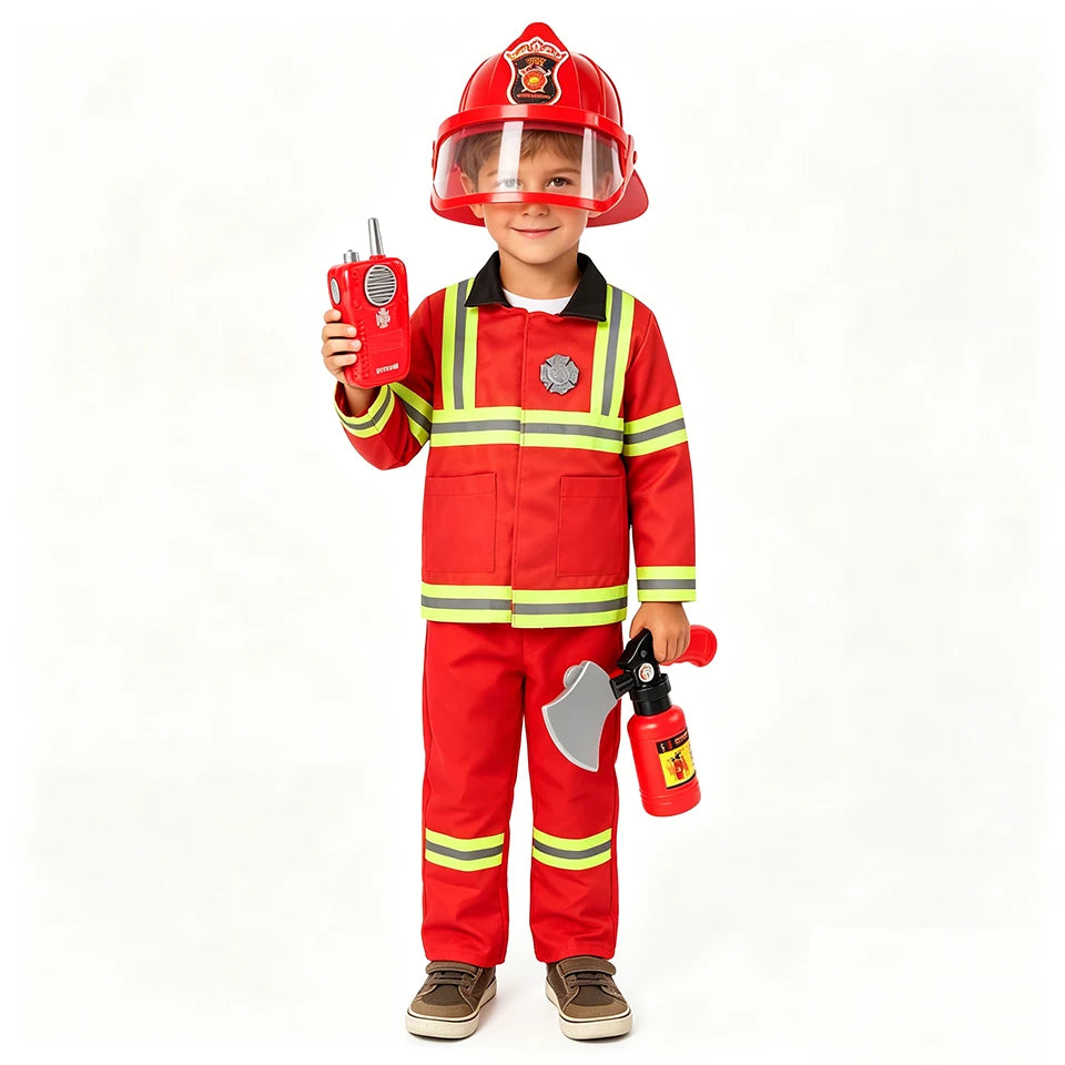 Firefighter Costume Fireman Boys Girls Outfits Halloween Cosplay Children's School Event Carnival Birthday Party Kids Clothes