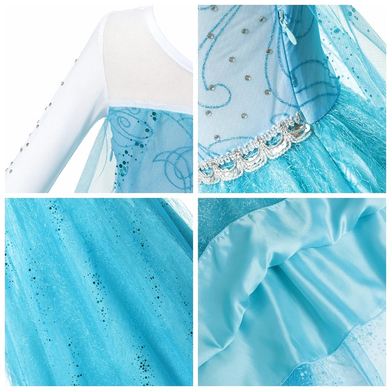 Girls Princess Dress Kids Elsa Anna Snow White Aurora Belle Rapunzel Peach Halloween Costume Children Birthday Party Clothes