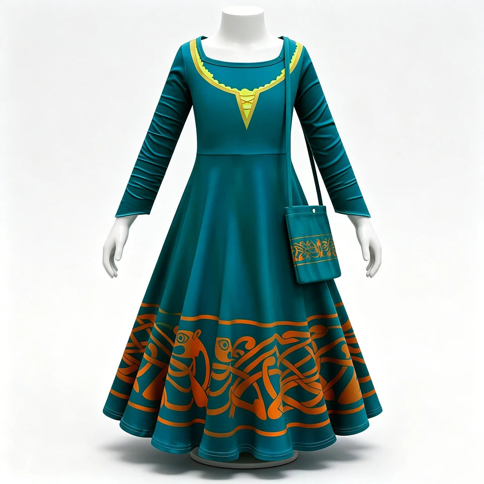 Brave Princess Merida Girls Outfit Halloween Cosplay Performance Themed Event Children Costume Carnival Party Fairy Kids Clothes