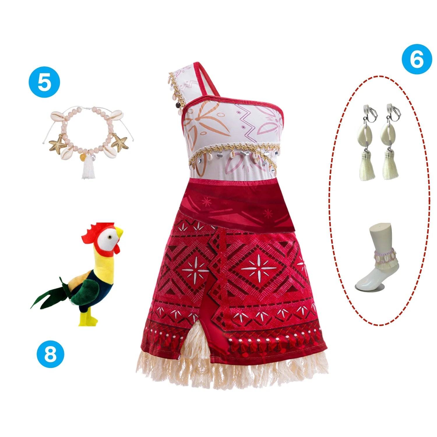 Girls Outfit Moana Cosplay Children's Costume Party Princess Dress Summer Casual Beach Dress Necklace Wig Set Party Dresses