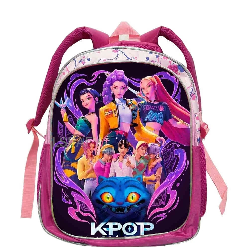 KPop Demon Hunters School Bags Rumi Mira Zoey 12inch Boys Girls Backpack Soft Pink Mochilas Cartoon School Bags