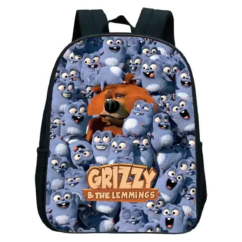 GRIZZY AND THE LEMMINGS Backpack for Boys Girls Kindergarten School Bags Children Cartoon Lemmings Bear Rucksack Kids Bookbags