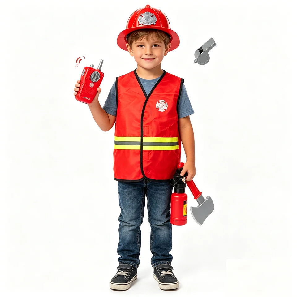 Firefighter Costume Fireman Boys Girls Outfits Halloween Cosplay Children's School Event Carnival Birthday Party Kids Clothes